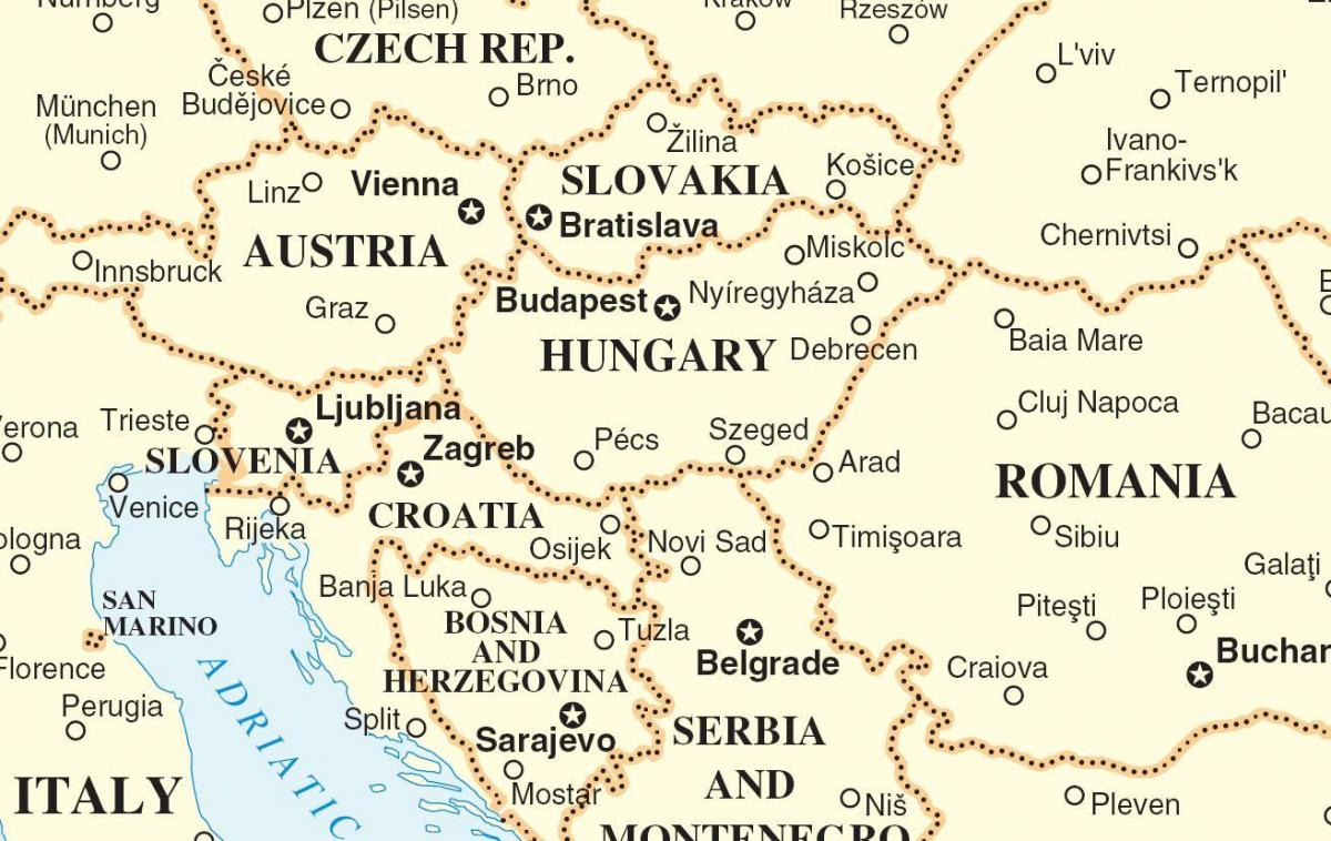 kaart Slovakkia ümberkaudsed riigid