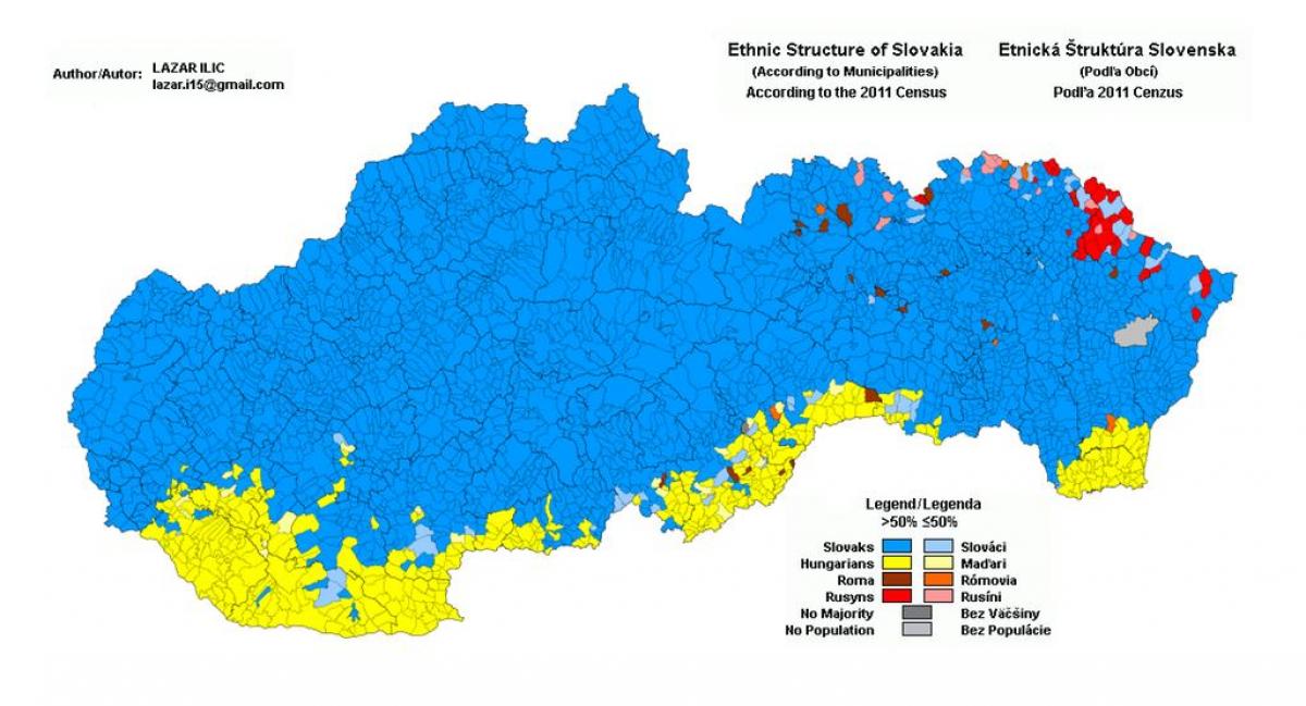 kaart Slovakkia etniliste