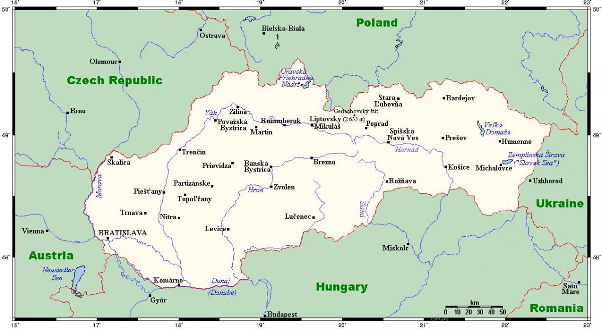 kaart Slovakkia linnad