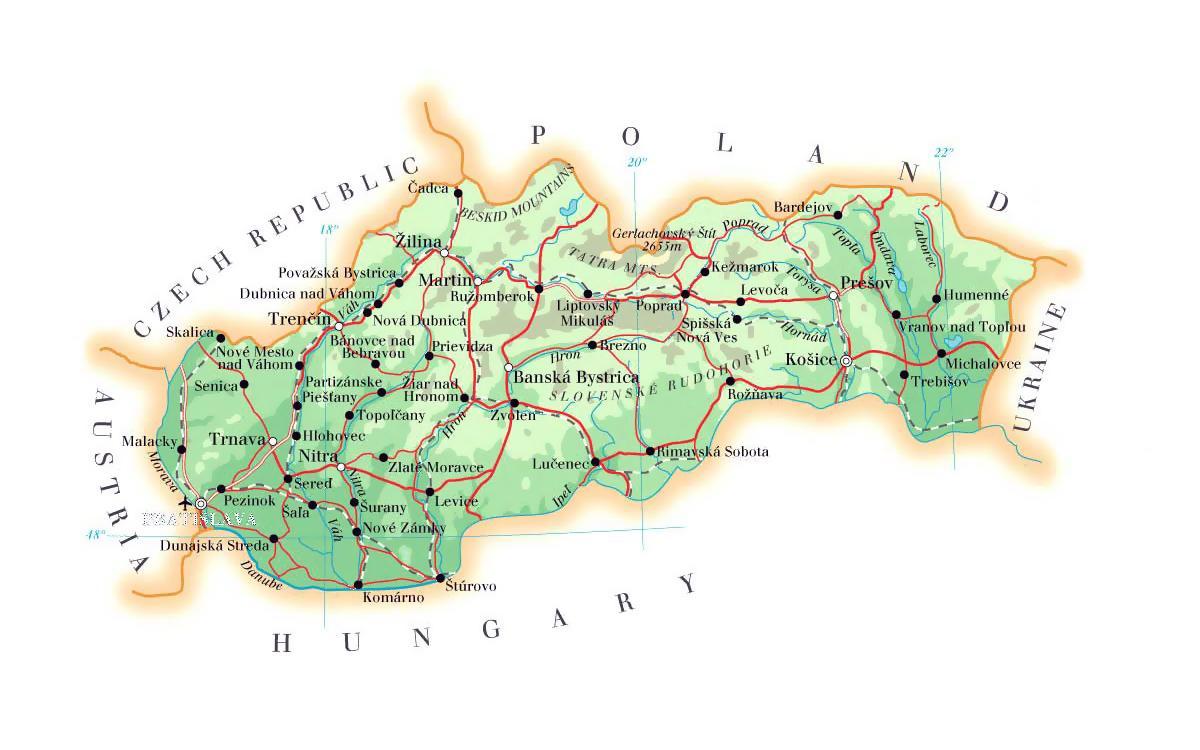 kaart Slovakkia suusakeskused